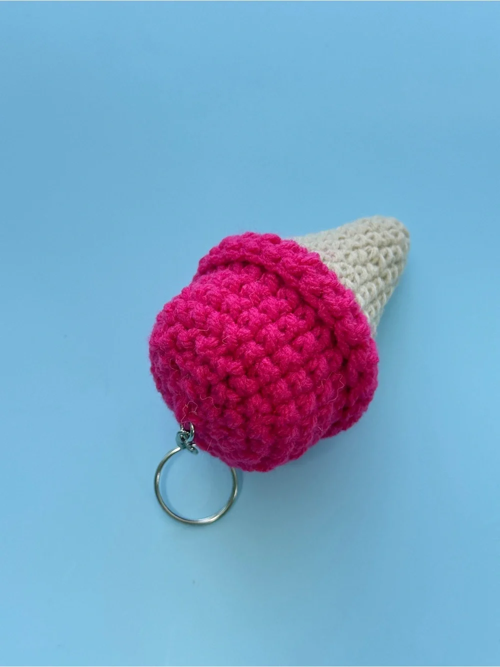 Handmade Fuchsia Pink Crochet Ice Cream Cone Keychain for Kids